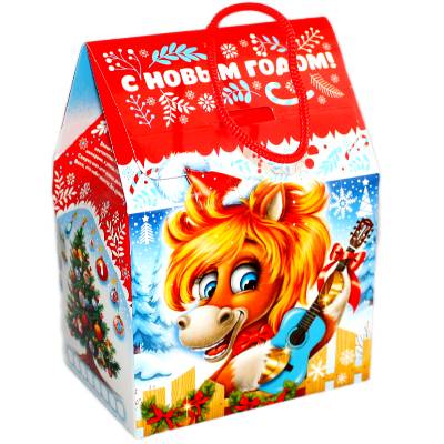 Детский новогодний подарок в картонной упаковке весом 400 грамм 