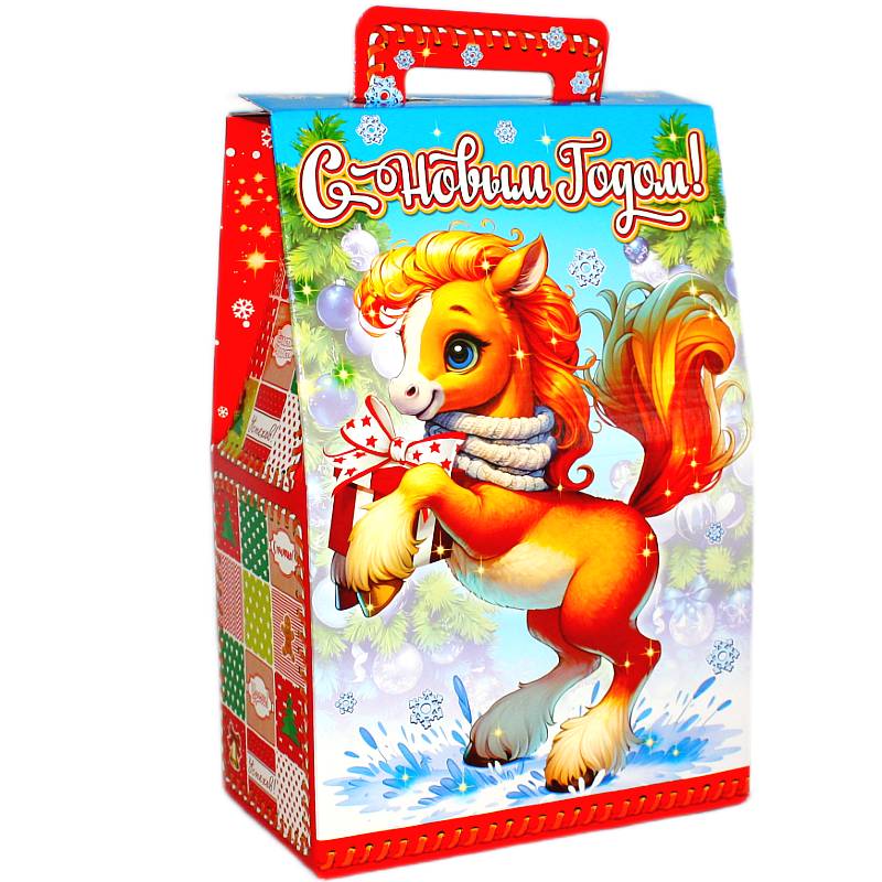 Детский новогодний подарок в картонной упаковке весом 1550 грамм