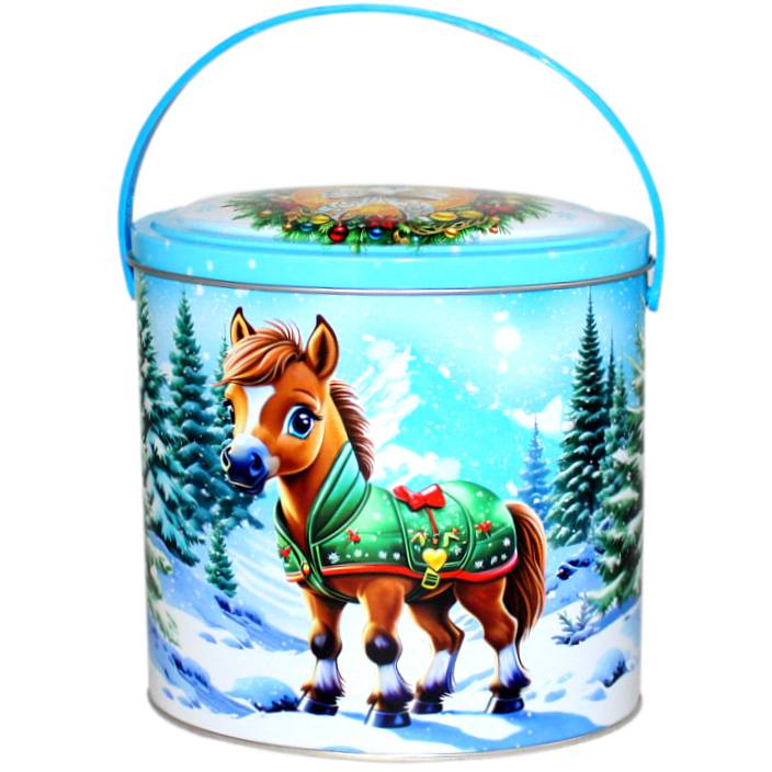 Сладкий подарок на Новый Год в жестяной упаковке весом 800 грамм